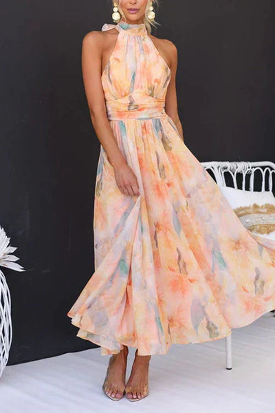 Claudia | Damen Sommer Halter Blumen Maxi Kleid