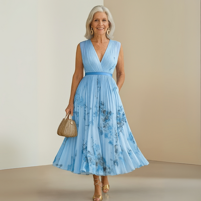 Claudia | Damen Fließendes Ärmelloses Sommer Maxikleid