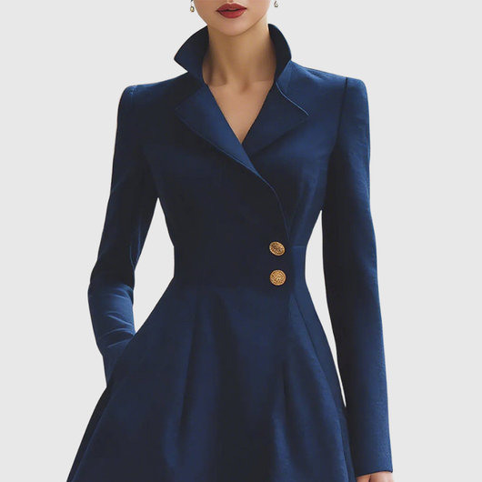 Eleanor | Marineblaues tailliertes Mantelkleid