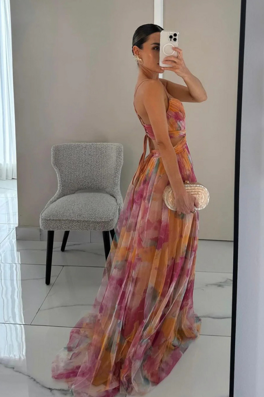 Selina | Damen Falten-Maxi-Kleid