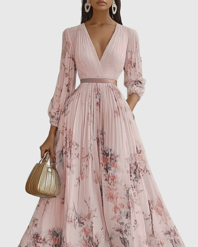 Isabella | Damen Ärmelloses Geplissiertes Blumen Midi Kleid