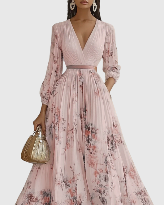 Isabella | Damen Ärmelloses Geplissiertes Blumen Midi Kleid