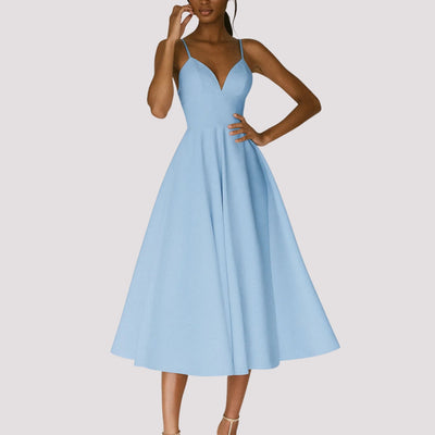 Regine | Damen Hochzeitsgast Träger Midi Kleid