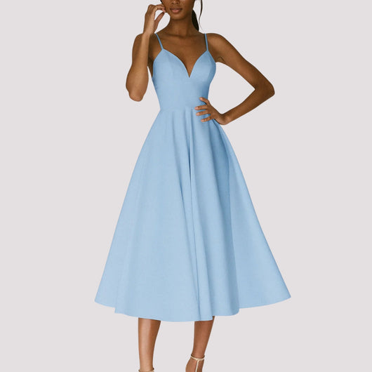 Regine | Damen Hochzeitsgast Träger Midi Kleid
