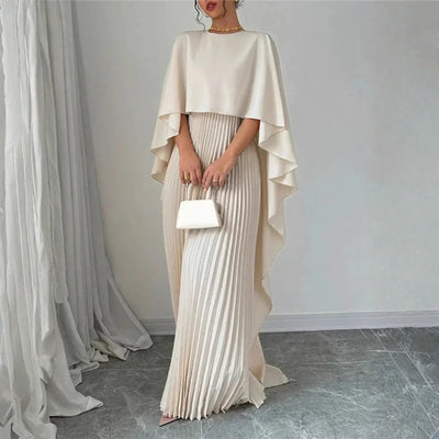 Gabriela | Damen Hochzeitsgast Gefaltetes Cape Maxikleid
