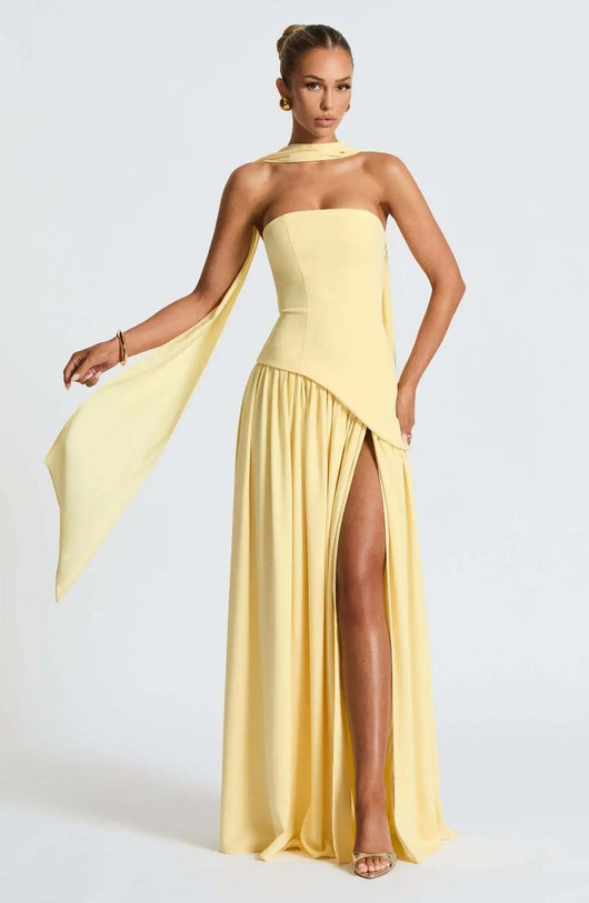 Elfriede | Brautmutterkleid ärmelloses A-Linien Maxi-Abendkleid mit Beinschlitz