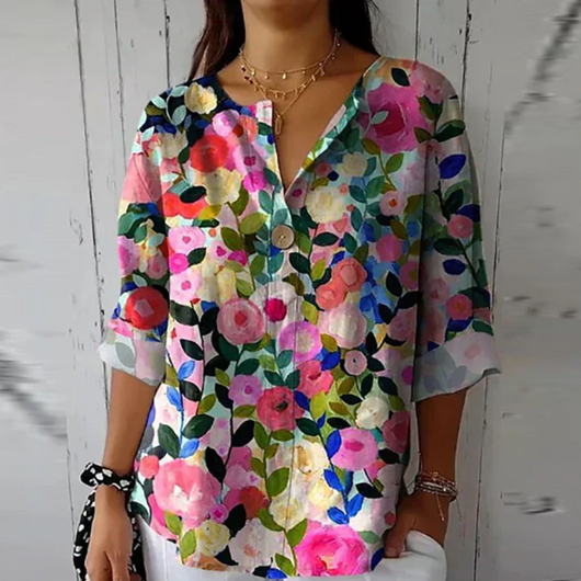 Isabella | Damen Blumenprint V-Ausschnitt Casual Top