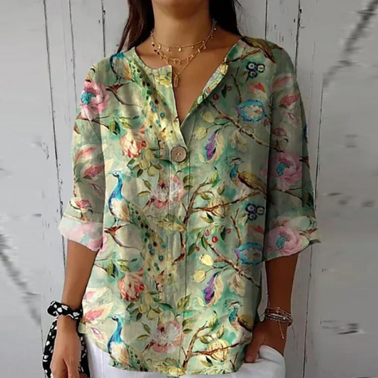 Isabella | Damen Blumenprint V-Ausschnitt Casual Top