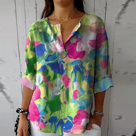 Isabella | Damen Blumenprint V-Ausschnitt Casual Top