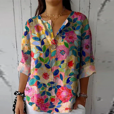 Isabella | Damen Blumenprint V-Ausschnitt Casual Top