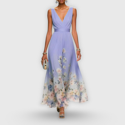 Tanja | Damen Blumen V-Ausschnitt Maxi Kleid