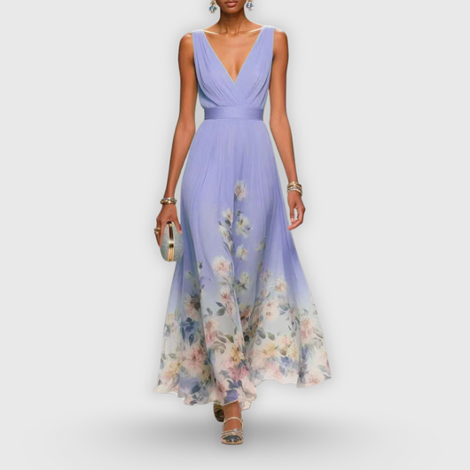 Tanja | Damen Blumen V-Ausschnitt Maxi Kleid