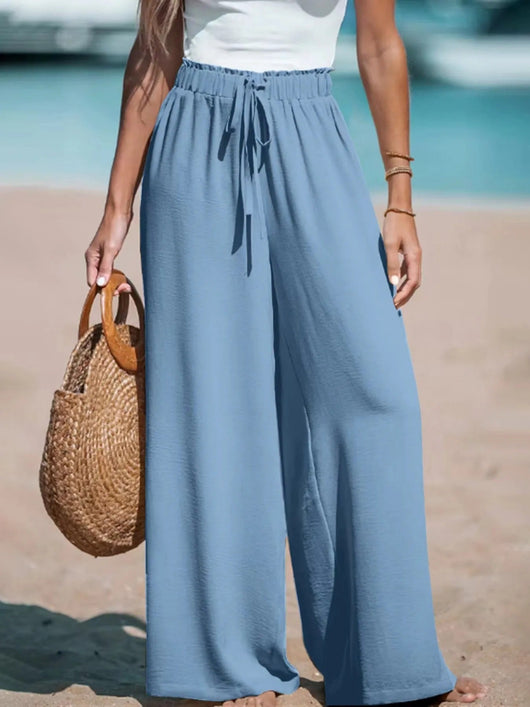 Doris | Damen Palazzohose mit Bindegürtel und Weiten Beinen