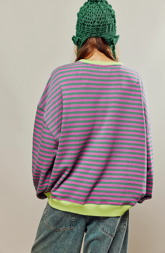 Anja | Damen Gestreifter Rundhals-Pullover für den Frühling