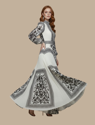 Anja | Damen Plissiertes Maxi-Abendkleid