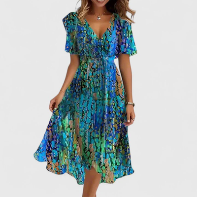 Helga | Damen Blumen V-Ausschnitt Midi Kleid