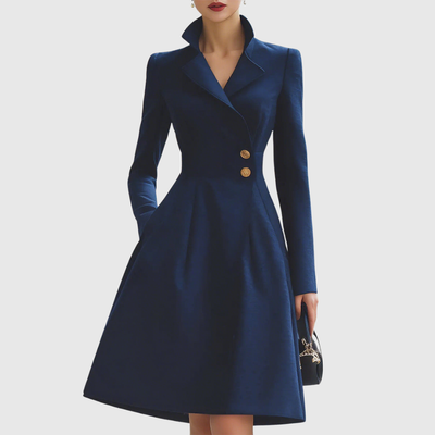 Eleanor | Marineblaues tailliertes Mantelkleid
