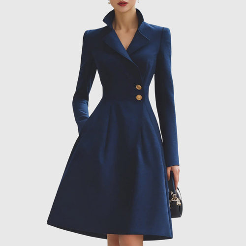 Eleanor | Marineblaues tailliertes Mantelkleid
