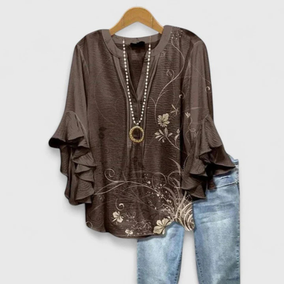 Viviane | Damen Blumen Rüschenärmel Casual Top