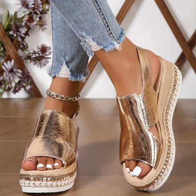 Stefanie | Damen Metallische Plattform Komfort Sandalen