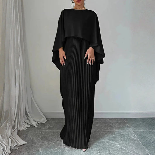 Gabriela | Damen Hochzeitsgast Gefaltetes Cape Maxikleid