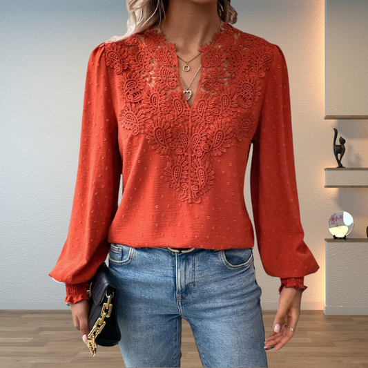 Isabella | Damen V Ausschnitt Langarm Bluse Mit Floralen Details