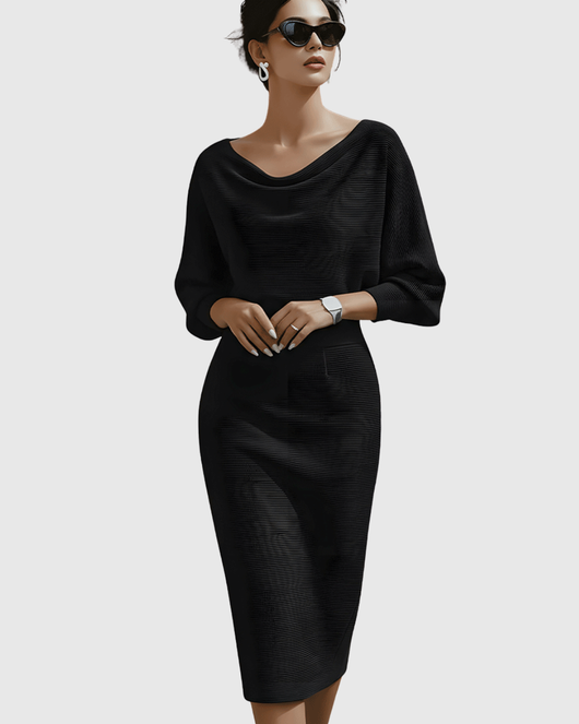 Ismeria | Weißes drapiertes Midikleid mit Fledermausärmeln
