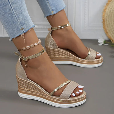 Karin | Damen Plattform Keilabsatz Riemen Sandalen