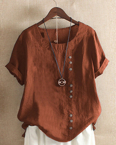 Doris | Damen Lässige Bluse mit Knopfdetail und Kurzarm