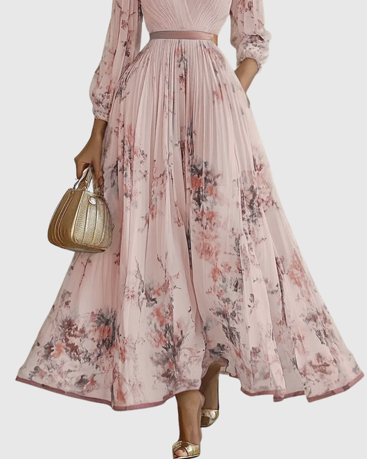 Isabella | Damen Ärmelloses Geplissiertes Blumen Midi Kleid