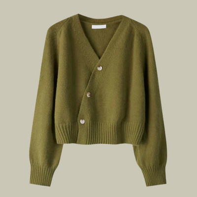 Marion | Damen Weiche Merinowoll-Strickjacke mit V-Ausschnitt und Knöpfen
