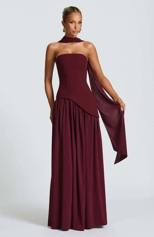 Elfriede | Brautmutterkleid ärmelloses A-Linien Maxi-Abendkleid mit Beinschlitz