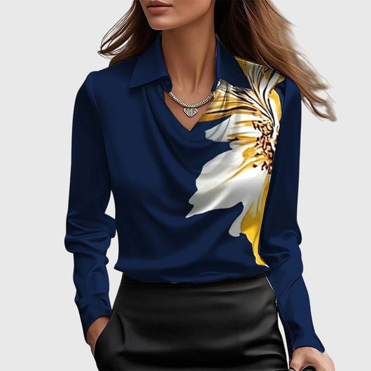 Emma | Damen Wasserfallkragen Langarm Top