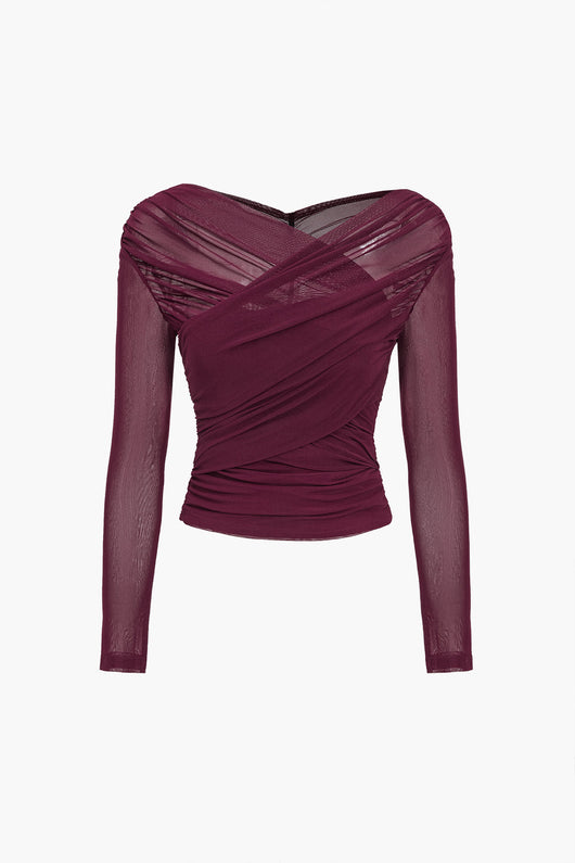 Susanne | Damen Mesh-Top mit Rüschen und langen Ärmeln
