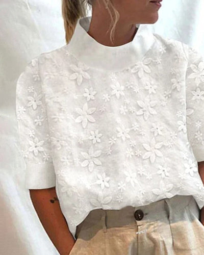Stefanie | Damen Bluse mit hohem Kragen und Blumenmuster