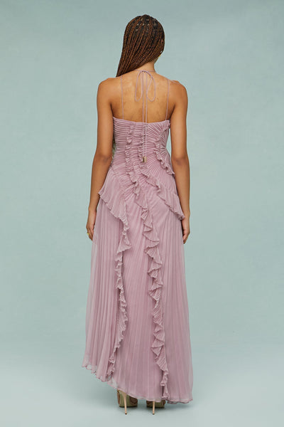 Elfriede | Damen Gefaltetes Rüschen Neckholder Midikleid