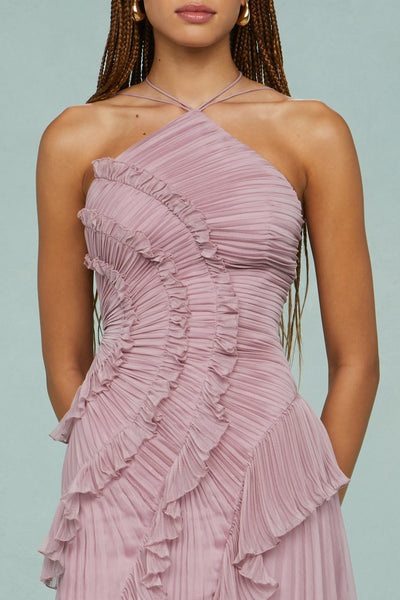 Elfriede | Damen Gefaltetes Rüschen Neckholder Midikleid