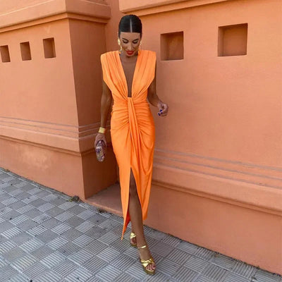 Eva | Damen Kleid für Hochzeitsgäste mit gerafftem V-Ausschnitt
