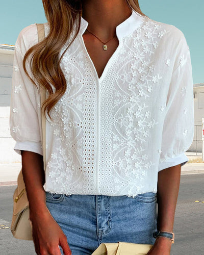 Susanne | Damen V-Ausschnitt Puffärmel Bluse