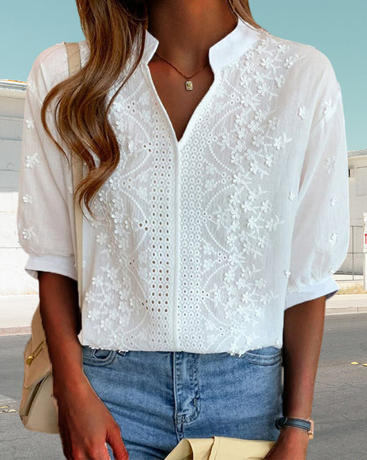 Susanne | Damen V-Ausschnitt Puffärmel Bluse
