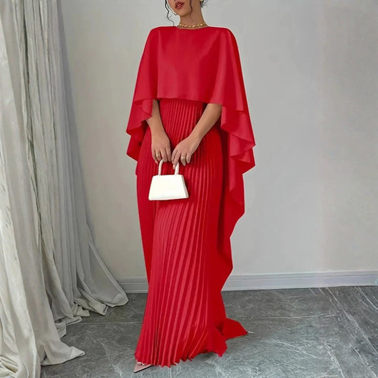 Gabriela | Damen Hochzeitsgast Gefaltetes Cape Maxikleid