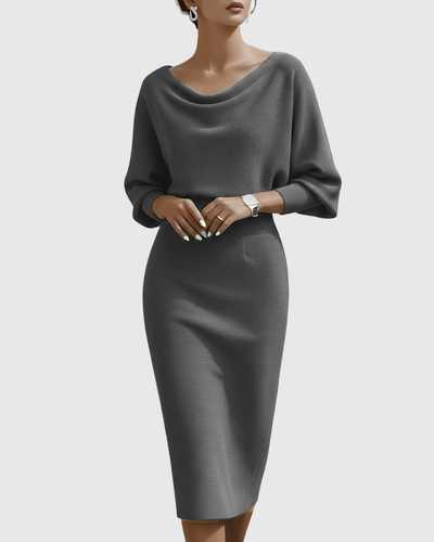 Ismeria | Weißes drapiertes Midikleid mit Fledermausärmeln