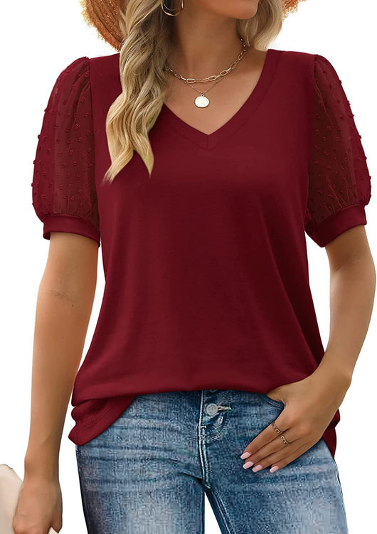 Hanna | Damen V-Ausschnitt Top Mit Puffärmeln