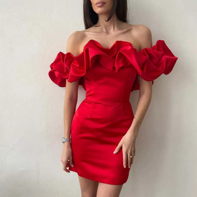 Karin | Damen Rüschen Mini Kleid für Hochzeitsgäste