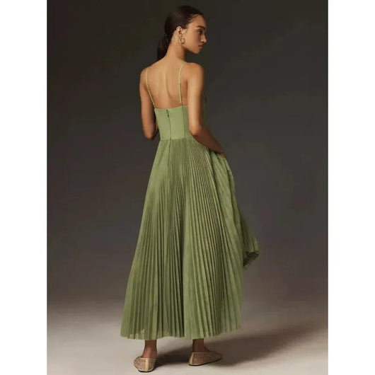 Leonie | Damen Plissee Midi-Slip-Kleid mit Bustier-Korsett