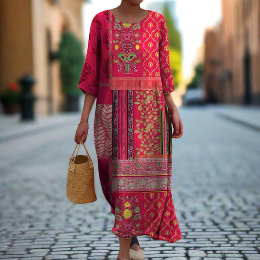 Carolin | Damen Maxi-Kleid mit Ethno-Boho-Muster