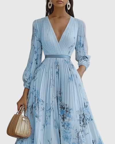 Isabella | Damen Ärmelloses Geplissiertes Blumen Midi Kleid