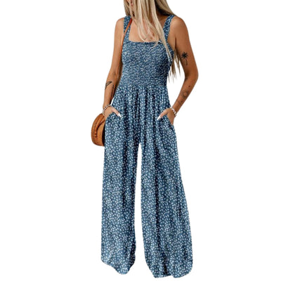 Ursula | Eleganter Damen-Frühlings-Jumpsuit mit Blumenmuster und weitem Bein