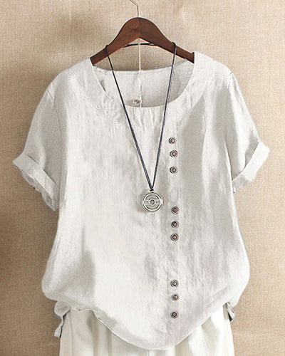 Doris | Damen Lässige Bluse mit Knopfdetail und Kurzarm