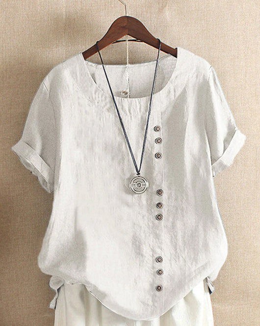 Doris | Damen Lässige Bluse mit Knopfdetail und Kurzarm